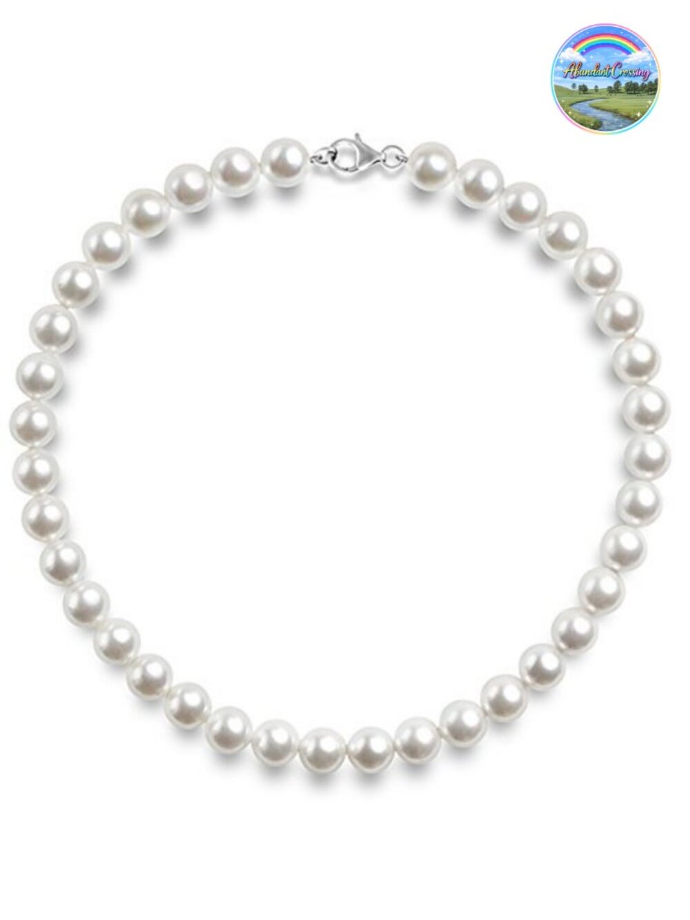 925 Sterling Silver 18" Simulated Shell Pearl Necklace Strand Choker for Women